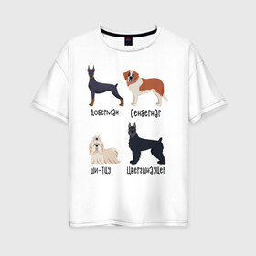 Женская футболка хлопок Oversize с принтом доберман ши-тцу в Курске, 100% хлопок | свободный крой, круглый ворот, спущенный рукав, длина до линии бедер
 | доберман | песокафе | сенбернар | собаки | ши тцу