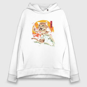 Женское худи Oversize хлопок с принтом Great Cat Wave в Курске, френч-терри — 70% хлопок, 30% полиэстер. Мягкий теплый начес внутри —100% хлопок | боковые карманы, эластичные манжеты и нижняя кромка, капюшон на магнитной кнопке | anime | art | cat | cats | great wave | hokusai | japan | japanese | kanagawa | kanji | sushi | арт | большая | в японском стиле | великая | волна | ест суши | иероглифы | канагава | кандзи | китайские | кот | котенок | кошка | палочки | суши