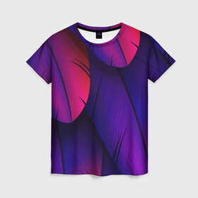Женская футболка 3D с принтом Tropics в Курске, 100% полиэфир ( синтетическое хлопкоподобное полотно) | прямой крой, круглый вырез горловины, длина до линии бедер | purple | абстрактный | абстракция | геометрический рисунок | геометрия | индиго | корея | кружево | листья | лого | неон | неоновая | неоновое | неоновые листья | неоновый | пальмы | рисунок | текстура