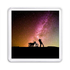 Магнит 55*55 с принтом Звёздный пейзаж в Курске, Пластик | Размер: 65*65 мм; Размер печати: 55*55 мм | astronomy | байк | вселенная | звезда | звёзды | космос | любовь | люди | мопед | мото | мотоцикл | пейзаж | свидание | человек