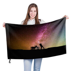 Флаг 3D с принтом Звёздный пейзаж в Курске, 100% полиэстер | плотность ткани — 95 г/м2, размер — 67 х 109 см. Принт наносится с одной стороны | astronomy | байк | вселенная | звезда | звёзды | космос | любовь | люди | мопед | мото | мотоцикл | пейзаж | свидание | человек