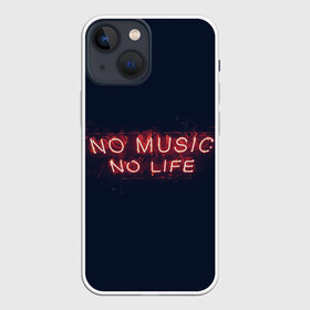 Чехол для iPhone 13 mini с принтом No music, No life в Курске,  |  | Тематика изображения на принте: music | neon | no life | no music | музыка | неон | нет жизни | нет музыки | подстветка