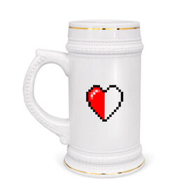 Кружка пивная с принтом Майнкрафт серце в Курске,  керамика (Материал выдерживает высокую температуру, стоит избегать резкого перепада температур) |  объем 630 мл | minecraft | любовь | майнкрафт | пиксель | половинка | сердце