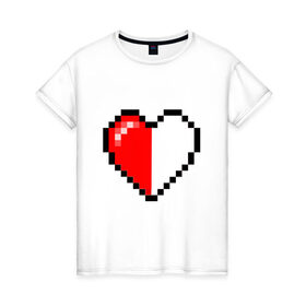 Женская футболка хлопок с принтом Майнкрафт серце в Курске, 100% хлопок | прямой крой, круглый вырез горловины, длина до линии бедер, слегка спущенное плечо | minecraft | любовь | майнкрафт | пиксель | половинка | сердце