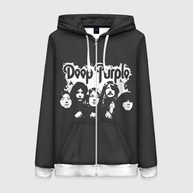 Женская толстовка 3D на молнии с принтом Deep Purple в Курске, 100% полиэстер | длина до линии бедра, манжеты и пояс оформлены мягкой тканевой резинкой, двухслойный капюшон со шнурком для регулировки, спереди молния, по бокам два кармана | album | deep | hard | metal | purple | rock | альбом | британия | группа | метал | рок | хард | хеви