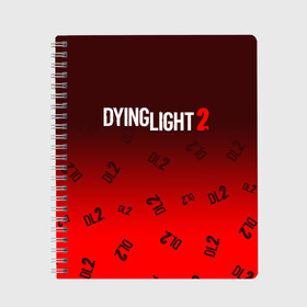 Тетрадь с принтом DYING LIGHT 2 ДАИНГ ЛАЙТ в Курске, 100% бумага | 48 листов, плотность листов — 60 г/м2, плотность картонной обложки — 250 г/м2. Листы скреплены сбоку удобной пружинной спиралью. Уголки страниц и обложки скругленные. Цвет линий — светло-серый
 | dying | dying light 2 | dyinglight 2 | dyinglight2 | game | games | horror | light | survival | zombie | выживание | даинг | даинг лайт 2 | даинглайт 2 | даинглайт2 | зомби | игра | игры | лайт | лого | логотип | логотипы | свет | символ | символы