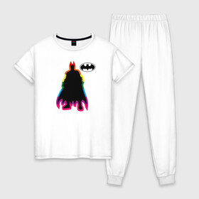 Женская пижама хлопок с принтом Rainbow Batman в Курске, 100% хлопок | брюки и футболка прямого кроя, без карманов, на брюках мягкая резинка на поясе и по низу штанин | Тематика изображения на принте: batman | dc pride | justice league | pride | vdosadir | бэтмен | лига справедливости | прайд | радуга