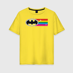Женская футболка хлопок Oversize с принтом Batman Rainbow Logo в Курске, 100% хлопок | свободный крой, круглый ворот, спущенный рукав, длина до линии бедер
 | Тематика изображения на принте: batman | dc pride | justice league | pride | vdosadir | бэтмен | лига справедливости | прайд | радуга