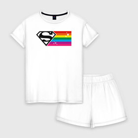 Женская пижама с шортиками хлопок с принтом Superman Rainbow Logo в Курске, 100% хлопок | футболка прямого кроя, шорты свободные с широкой мягкой резинкой | dc pride | justice league | pride | superman | vdosadir | лига справедливости | прайд | радуга | супермен