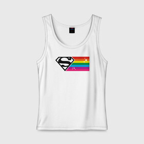 Женская майка хлопок с принтом Superman Rainbow Logo в Курске, 95% хлопок, 5% эластан |  | dc pride | justice league | pride | superman | vdosadir | лига справедливости | прайд | радуга | супермен