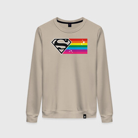 Женский свитшот хлопок с принтом Superman Rainbow Logo в Курске, 100% хлопок | прямой крой, круглый вырез, на манжетах и по низу широкая трикотажная резинка  | dc pride | justice league | pride | superman | vdosadir | лига справедливости | прайд | радуга | супермен