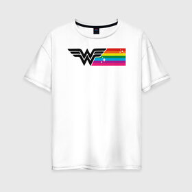 Женская футболка хлопок Oversize с принтом Wonder Woman Rainbow Logo в Курске, 100% хлопок | свободный крой, круглый ворот, спущенный рукав, длина до линии бедер
 | Тематика изображения на принте: dc pride | justice league | pride | vdosadir | wonder woman | лига справедливости | прайд | радуга | чудо женщина