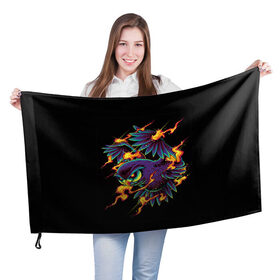 Флаг 3D с принтом Огненная Сова в Курске, 100% полиэстер | плотность ткани — 95 г/м2, размер — 67 х 109 см. Принт наносится с одной стороны | Тематика изображения на принте: искры | огонь | потерялся | птица | сова