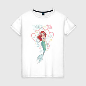 Женская футболка хлопок с принтом Русалочка Ариэль в Курске, 100% хлопок | прямой крой, круглый вырез горловины, длина до линии бедер, слегка спущенное плечо | ariel | disney princess | the little mermaid | vdkimel | ариэль | русалочка