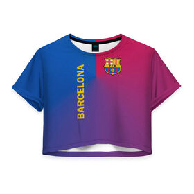 Женская футболка Crop-top 3D с принтом Barcelona в Курске, 100% полиэстер | круглая горловина, длина футболки до линии талии, рукава с отворотами | barcelona | barselona | futbol club | барса | барселона | лионель месси | люблю футбол | месси | сине гранатовые | фанат | фк барселона | форма | форма игроков | футбол | футбольный клуб | эмблема | эмблема клуба