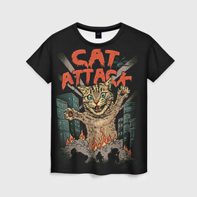 Женская футболка 3D с принтом Нападение гигантского котика в Курске, 100% полиэфир ( синтетическое хлопкоподобное полотно) | прямой крой, круглый вырез горловины, длина до линии бедер | attack | attacks | big | cat | cats | catzilla | city | cute | flame | flames | kaiju | kitten | kitty | атака | атакует | большой | город | кайдзю | катастрофа | кот | котенок | котзилла | котик | котострофа | милый | нападает | огонь | огро