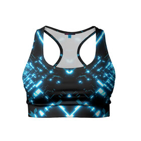 Женский спортивный топ 3D с принтом Neon Lights в Курске, 82% полиэстер, 18% спандекс Ткань безопасна для здоровья, позволяет коже дышать, не мнется и не растягивается |  | blue | cyberpunk2077 | girl | neon | неон | неоновая