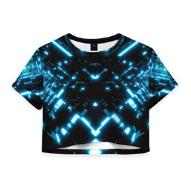 Женская футболка Crop-top 3D с принтом Neon Lights в Курске, 100% полиэстер | круглая горловина, длина футболки до линии талии, рукава с отворотами | blue | cyberpunk2077 | girl | neon | неон | неоновая