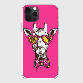 Чехол для iPhone 12 Pro Max с принтом жираф в очках в Курске, Силикон |  | графика | животное | жираф | очки | ретро | рисунок жирафа | розовый | сердечки | солнечные очки | хипстер