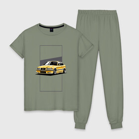 Женская пижама хлопок с принтом BMW E36 в Курске, 100% хлопок | брюки и футболка прямого кроя, без карманов, на брюках мягкая резинка на поясе и по низу штанин | bmw | e36 | арт машина | бмв | быстрая машина | красивая машина | машина
