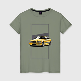 Женская футболка хлопок с принтом BMW E36 в Курске, 100% хлопок | прямой крой, круглый вырез горловины, длина до линии бедер, слегка спущенное плечо | bmw | e36 | арт машина | бмв | быстрая машина | красивая машина | машина