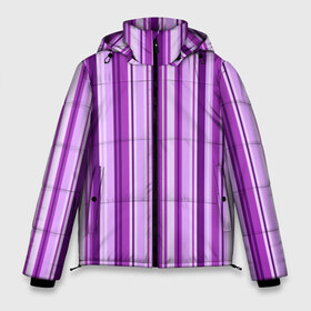 Мужская зимняя куртка 3D с принтом Фиолетово-чёрные полосы в Курске, верх — 100% полиэстер; подкладка — 100% полиэстер; утеплитель — 100% полиэстер | длина ниже бедра, свободный силуэт Оверсайз. Есть воротник-стойка, отстегивающийся капюшон и ветрозащитная планка. 

Боковые карманы с листочкой на кнопках и внутренний карман на молнии. | Тематика изображения на принте: вертикальные полосы | вертикальный рисунок | линии | полосы | розовый | светлый | темный | фиолетовый | черный