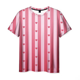 Мужская футболка 3D с принтом Валентинова нежность в Курске, 100% полиэфир | прямой крой, круглый вырез горловины, длина до линии бедер | белый | день святого валентина | красный | линии | любовь | полосы | розовый | сердце