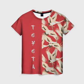 Женская футболка 3D с принтом Toyota в Курске, 100% полиэфир ( синтетическое хлопкоподобное полотно) | прямой крой, круглый вырез горловины, длина до линии бедер | pattern | supra | toyota | гуси | гусь | журавли | журавль | красная | красный | птицы | цапли | цапля | япония | японский | японский узор