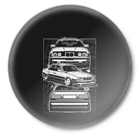 Значок с принтом BMW в Курске,  металл | круглая форма, металлическая застежка в виде булавки | auto | bmw | car | e | e34 | germany | m | m5 | series | x | авто | автомобиль | бмв | бнв | германия | машина