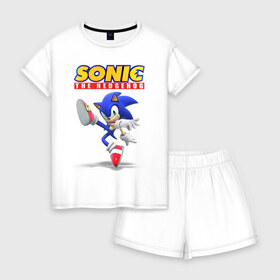 Женская пижама с шортиками хлопок с принтом Sonic the hedgehog в Курске, 100% хлопок | футболка прямого кроя, шорты свободные с широкой мягкой резинкой | sega | sonic | ёж соник | сега | соник