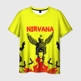 Мужская футболка 3D с принтом NIRVANA в Курске, 100% полиэфир | прямой крой, круглый вырез горловины, длина до линии бедер | nirvana | smile | ангел | курт кобейн | нирвана | скелет | смайл | телечия мышы