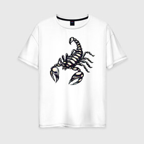 Женская футболка хлопок Oversize с принтом Скорпион в Курске, 100% хлопок | свободный крой, круглый ворот, спущенный рукав, длина до линии бедер
 | знак зодиака | клешни | скорпион | ядовитый