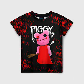 Детская футболка 3D с принтом ROBLOX PIGGY - СВИНКА ПИГГИ в Курске, 100% гипоаллергенный полиэфир | прямой крой, круглый вырез горловины, длина до линии бедер, чуть спущенное плечо, ткань немного тянется | pig | piggy | roblox | игра | компьютерная игра | логотип | онлайн | онлайн игра | пигги | поросенок | роблакс | роблокс | свинка | свинья