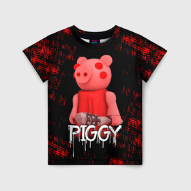 Детская футболка 3D с принтом ROBLOX PIGGY - СВИНКА ПИГГИ в Курске, 100% гипоаллергенный полиэфир | прямой крой, круглый вырез горловины, длина до линии бедер, чуть спущенное плечо, ткань немного тянется | pig | piggy | roblox | игра | компьютерная игра | логотип | онлайн | онлайн игра | пигги | поросенок | роблакс | роблокс | свинка | свинья
