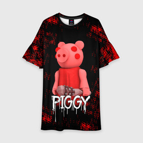 Детское платье 3D с принтом ROBLOX PIGGY - СВИНКА ПИГГИ в Курске, 100% полиэстер | прямой силуэт, чуть расширенный к низу. Круглая горловина, на рукавах — воланы | Тематика изображения на принте: pig | piggy | roblox | игра | компьютерная игра | логотип | онлайн | онлайн игра | пигги | поросенок | роблакс | роблокс | свинка | свинья
