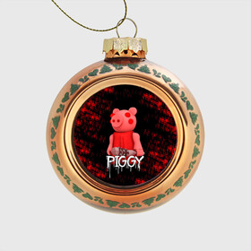 Стеклянный ёлочный шар с принтом ROBLOX PIGGY - СВИНКА ПИГГИ в Курске, Стекло | Диаметр: 80 мм | Тематика изображения на принте: pig | piggy | roblox | игра | компьютерная игра | логотип | онлайн | онлайн игра | пигги | поросенок | роблакс | роблокс | свинка | свинья