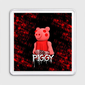 Магнит 55*55 с принтом ROBLOX PIGGY - СВИНКА ПИГГИ в Курске, Пластик | Размер: 65*65 мм; Размер печати: 55*55 мм | Тематика изображения на принте: pig | piggy | roblox | игра | компьютерная игра | логотип | онлайн | онлайн игра | пигги | поросенок | роблакс | роблокс | свинка | свинья