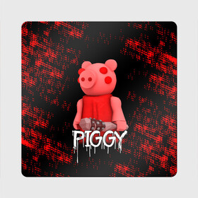 Магнит виниловый Квадрат с принтом ROBLOX PIGGY - СВИНКА ПИГГИ в Курске, полимерный материал с магнитным слоем | размер 9*9 см, закругленные углы | Тематика изображения на принте: pig | piggy | roblox | игра | компьютерная игра | логотип | онлайн | онлайн игра | пигги | поросенок | роблакс | роблокс | свинка | свинья