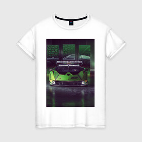Женская футболка хлопок с принтом Lamborghini в Курске, 100% хлопок | прямой крой, круглый вырез горловины, длина до линии бедер, слегка спущенное плечо | авто | богато. | дорого | европа | спорткар | тюнинг