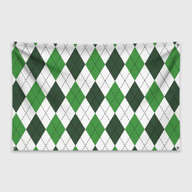 Флаг-баннер с принтом Зелёные ромбы в Курске, 100% полиэстер | размер 67 х 109 см, плотность ткани — 95 г/м2; по краям флага есть четыре люверса для крепления | белый | геометрические фигуры | зеленый | пунктир | ромб | ромбы | тёмный