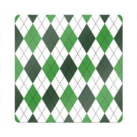 Магнит виниловый Квадрат с принтом Зелёные ромбы в Курске, полимерный материал с магнитным слоем | размер 9*9 см, закругленные углы | белый | геометрические фигуры | зеленый | пунктир | ромб | ромбы | тёмный