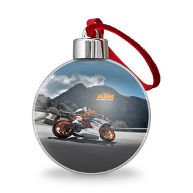 Ёлочный шар с принтом KTM Racing team в Курске, Пластик | Диаметр: 77 мм | clouds | ktm | motorcycle | mountains | nature | racer | racing | route | sky | team | гонщик | горы | мотоцикл | небо | облака | природа | трасса