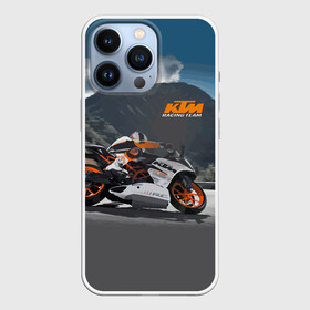 Чехол для iPhone 13 Pro с принтом KTM Racing team в Курске,  |  | Тематика изображения на принте: clouds | ktm | motorcycle | mountains | nature | racer | racing | route | sky | team | гонщик | горы | мотоцикл | небо | облака | природа | трасса