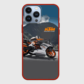 Чехол для iPhone 13 Pro Max с принтом KTM Racing team в Курске,  |  | Тематика изображения на принте: clouds | ktm | motorcycle | mountains | nature | racer | racing | route | sky | team | гонщик | горы | мотоцикл | небо | облака | природа | трасса