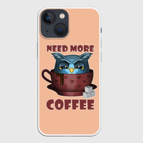 Чехол для iPhone 13 mini с принтом Нужно Больше Кофе в Курске,  |  | coffe | coffee | need more coffee | owl | арт | кофе | кофеман | надпись | недовольная | нужно больше кофе | сова | сова с кофе | совушка | сон | цитата