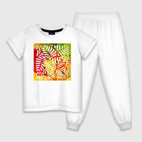 Детская пижама хлопок с принтом Листья в Курске, 100% хлопок |  брюки и футболка прямого кроя, без карманов, на брюках мягкая резинка на поясе и по низу штанин
 | autum | leaves | summer | желтый | зеленый | красный | лето | листья | осень | растительный орнамент