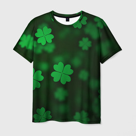 Мужская футболка 3D с принтом Клеверный дождь в Курске, 100% полиэфир | прямой крой, круглый вырез горловины, длина до линии бедер | арт | зеленый | клевер | ночь | размыто | рисунок | темный | удача