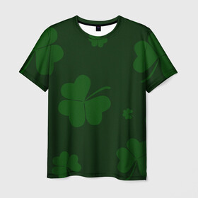 Мужская футболка 3D с принтом Клевер в Курске, 100% полиэфир | прямой крой, круглый вырез горловины, длина до линии бедер | арт | зеленый | клевер | рисунок | темный | удача