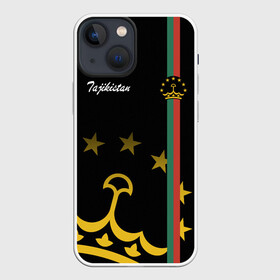 Чехол для iPhone 13 mini с принтом Таджикистан в Курске,  |  | asia | coat of arms | crown | emblem | golden | republic | state | tajikistan | азия | герб | государство | золотая | корона | республика | таджикистан | эмблема