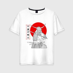 Женская футболка хлопок Oversize с принтом Самурай в Курске, 100% хлопок | свободный крой, круглый ворот, спущенный рукав, длина до линии бедер
 | japan | samurai | катана | рисунок | самурай | япония